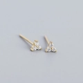 Minimalist S925 sterling silver gold-plated clover earrings with three sparkling zircons - Golden Color (white Zircon)