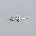S925 silver stud earrings featuring purple zircon stones in a clover leaf pattern - White Gold (zirconia)