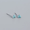 S925 sterling silver triangle stud earrings with light blue stones and minimalist claw setting - Platinum Plated With Turquoise Zirconia
