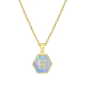 18K vergulde roestvrijstalen ketting met zeshoekige hanger, letter H en parelmoer inleg - Gouden Letter H