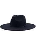 Classic black wide brim wool felt jazz fedora hat with elegant gold buckle detail - M (56-58cm) / Solid Black