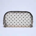 Transparent black heart mesh makeup bag with zipper for travel and organization - Semicircle (Black Heart) / Beige Mesh Black Heart