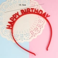 Detailed view of red Happy Birthday headband with 14.5cm width measurement display - Red