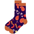Deep purple cotton mid-calf socks with colorful BBQ cartoon steak and grill pattern - Purple BBQ