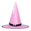 Pink luminous wizard hat with wide brim, black ribbon and sparkling rhinestone buckle - One Size / Non-glowing Silver Buckle Pink