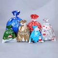 Assorted Christmas drawstring gift bags in multiple sizes with festive holiday patterns - Set of 6 New Small Red Styles
