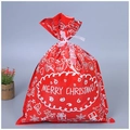 Large red Christmas plastic drawstring gift bag with white snowman and snowflake patterns - 51*39cm / Red Christmas Print