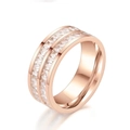 Close-up of rose gold ring with double rows of square cubic zirconia stones - US 5 / Rose Gold - Double Row Square Zirconia