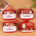 Christmas tinplate coin purse featuring Santa and reindeer prints with a red lanyard - Rectangular Christmas Style