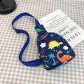 Navy blue kids dinosaur print crossbody bag with adjustable strap for boys and girls - Dark Blue
