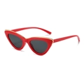 Fashionable red cat eye sunglasses with gold metal trim and dark grey lenses for women - Red Frame Grey Lens