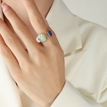 Adjustable gold plated titanium ring with light green and dark blue enamel stones - Adjustable Open / Bean Green Square