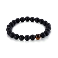 Matte black agate beaded bracelet featuring a single tiger eye stone center bead - Matte Black Agate with Tiger Eye Style (KB127523-Z)