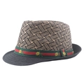 Cappello fedora bicolore con nastro rosso-verde e ricamo floreale giallo - 54 / Nero