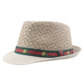 Cappello fedora in paglia con nastro a righe verdi e rosse per uomo e bambino - 54 / Beige