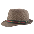 Cappello fedora classico in paglia marrone con nastro floreale a righe verde e rosso - 54 / caffè
