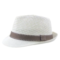 Breathable white straw fedora hat with brown striped ribbon for summer sun protection - 58cm / Off White