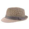Beige breathable hollow straw fedora hat with black and white striped ribbon band - 58cm / Khaki