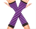 Gothic punk purple and black striped long fingerless gloves in knitted fabric - Black and Purple Red Fine Striped