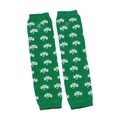 Green knitted arm warmers with white clover pattern and thumb hole for extra comfort - Green Clover Jacquard