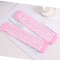 Detailed close-up of pink and white striped knit fingerless long gloves for cosplay - One Size / Pink White Stripes