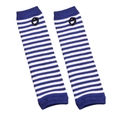 Blue and white striped knit arm warmers with thumb holes for a sporty look - One Size / White and Blue Fine Stripes