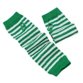 Green and white striped knit fingerless long arm warmers with thumb holes - One Size / Green and White Striped