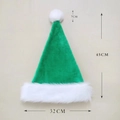 Detailed view of green plush Christmas hat with dimensions 45x32cm and 7cm white pompom - 45*32cm / Green White Edge Long Plush Adult