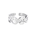 Hip hop style titanium steel open ring featuring a repeating smile and sad face pattern - Adjustable Open / Silver