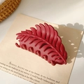 Matte burgundy leaf shaped hair claw clip for women elegant ponytail hair accessory - Matte Wine Red