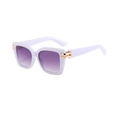 Modern white square sunglasses with purple gradient lenses and gold metal accents - Solid White Frame / Gradient Grey Lenses