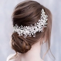 Cerchietto da sposa con foglie bianche e cristalli argentati per acconciatura - Argento
