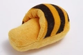Close-up of bee-shaped plush pet bed showing striped soft fabric and fluffy texture - Yellow Black Slipper