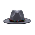 Dark grey wool fedora hat with colorful ethnic beaded band on a white background - M (56-58cm) / Gray