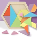 Hexagonal wooden tangram puzzle with multi-color geometric blocks for skill building - Tangram (Macaron)