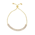 Macro detail of 18K gold plated bracelet with square-cut crystals and adjustable slider clasp - White
