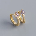 Orecchini a fiore in argento S925 dorato con zirconi viola e bianchi brillanti - Argento 925 / Oro (Pietra Viola)