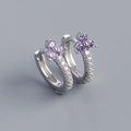 Orecchini a cerchio in argento S925 con fiori in zirconia viola e diamanti scintillanti - Argento 925 / Platino (Pietra Viola)