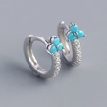 Orecchini a fiore in argento con pietre turchesi e pavé di zirconi scintillanti - Argento 925 / Platino (Pietra Turchese)