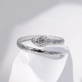 Adjustable silver snake open ring in stainless steel with detailed scale texture - Steel Color Scale Style (JR004)