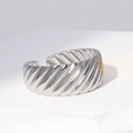 Macro shot of wide silver stainless steel ring featuring unique diagonal wave textures - US 7 / Diagonal Wave Texture (JR102) / Steel