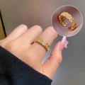 Elegant gold-plated adjustable ring featuring coin pattern and sparkling cubic zirconia - Adjustable Open / Gold Plated (J0073)