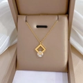 Titanium steel square zircon necklace with gold plating shown on beige jewelry box display - Gold (K519 Gold)