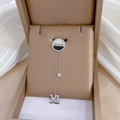Silver titanium necklace with Roman numeral round pendant and crystal tassel in a box - Titanium Steel / Silver