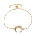 Verstelbare gouden bolo-armband met kleurrijke regenboog zirkonia halve maan - Stijl 7 (b58c)