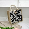 Canvas tote bag with zebra print pattern and natural jute texture for shopping - Zebra Print