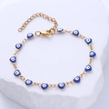 Pulsera de corazones dorados de acero inoxidable con dijes de ojo turco azul mujer - Ojo Azul