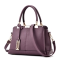 Deep plum lychee grain leather handbag with gold H hardware and leaf charm - Purple