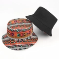 Set di cappelli alla pescatora reversibili con stampa etnica e tela di cotone nera - M (56-58cm) / Stampa Etnica e Nero (Reversibile)