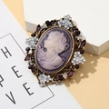 Vintage Victorian cameo brooch with purple female silhouette and gold filigree frame - Style 2 (Purple Cameo/Gold/Purple Gem)